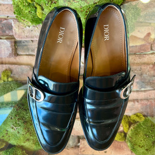 CHRISTIAN DIOR Timeless Black Polished Calfskin MENS Loafers SZ40(7US)