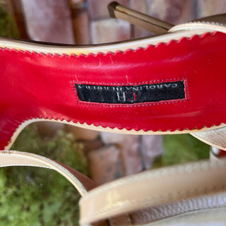 CAROLINA HERRERA Beige Patent Leather Strappy Heels SZ37(7US)