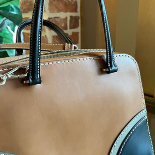 PRADA Bicolor Leather Dome Satchel Bag