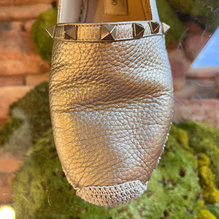 VALENTINO Metallic Gold Leather Rockstud Espadrilles Flats SZ 38 (US 8)