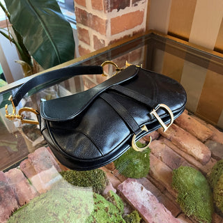 CHRISTIAN DIOR Saddle Black Leather Vintage Double Shoulder Bag
