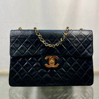 CHANEL Classic Flap Bag Maxi Black Lambskin Quilted Leather Shoulder Bag