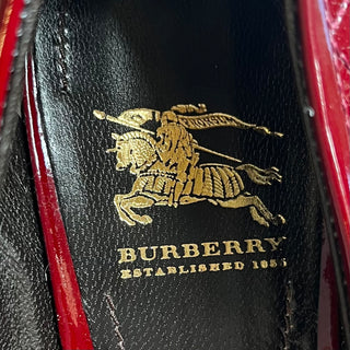 BURBERRY Burgundy Quilted Patent Leather Flats SZ 38.5