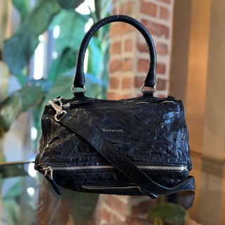 GIVENCHY Pandora Black Crinkled Leather Shoulder Bag