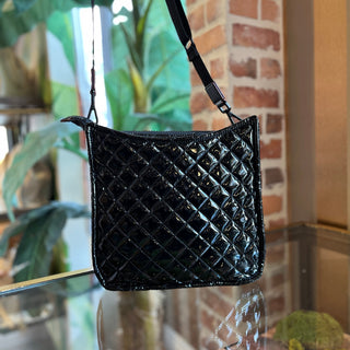 MZ WALLACE Metro Box Black Lacquer Quilted Crossbody Bag