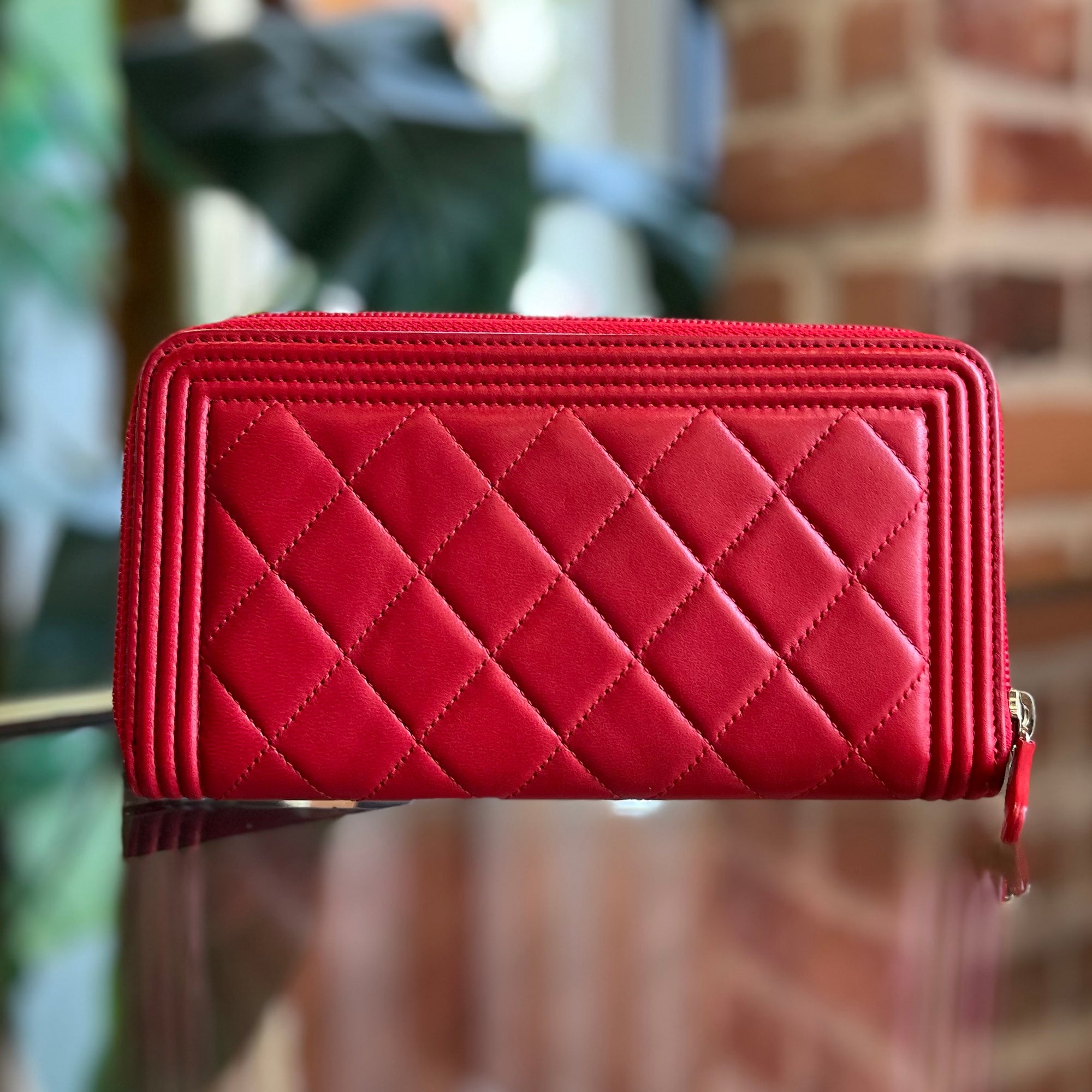 CHANEL Red Quilted Lambskin Leather Boy Long Zipped Wallet NIB TS3197