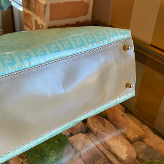 FENDI Light Blue Green Vintage Zucchino Coated Canvas Tote