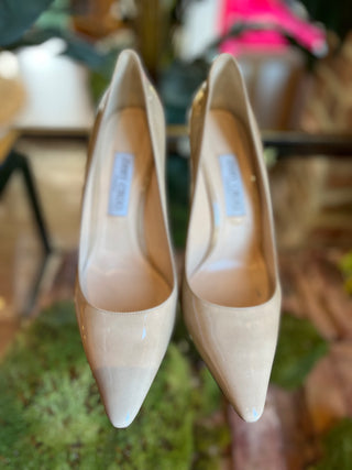 Jimmy Choo Beige Patent Leather Romy Heels SZ 41.5