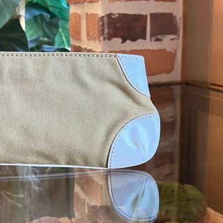 CHANEL Olsen Beige White Canvas Leather CC Clutch