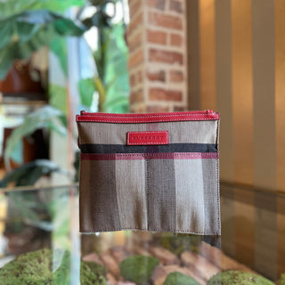 BURBERRY Red Leather Check Canvas Pouch Insert