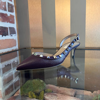 VALENTINO Burgundy Leather Rockstud Kitten Heels SZ 37 (US 7)