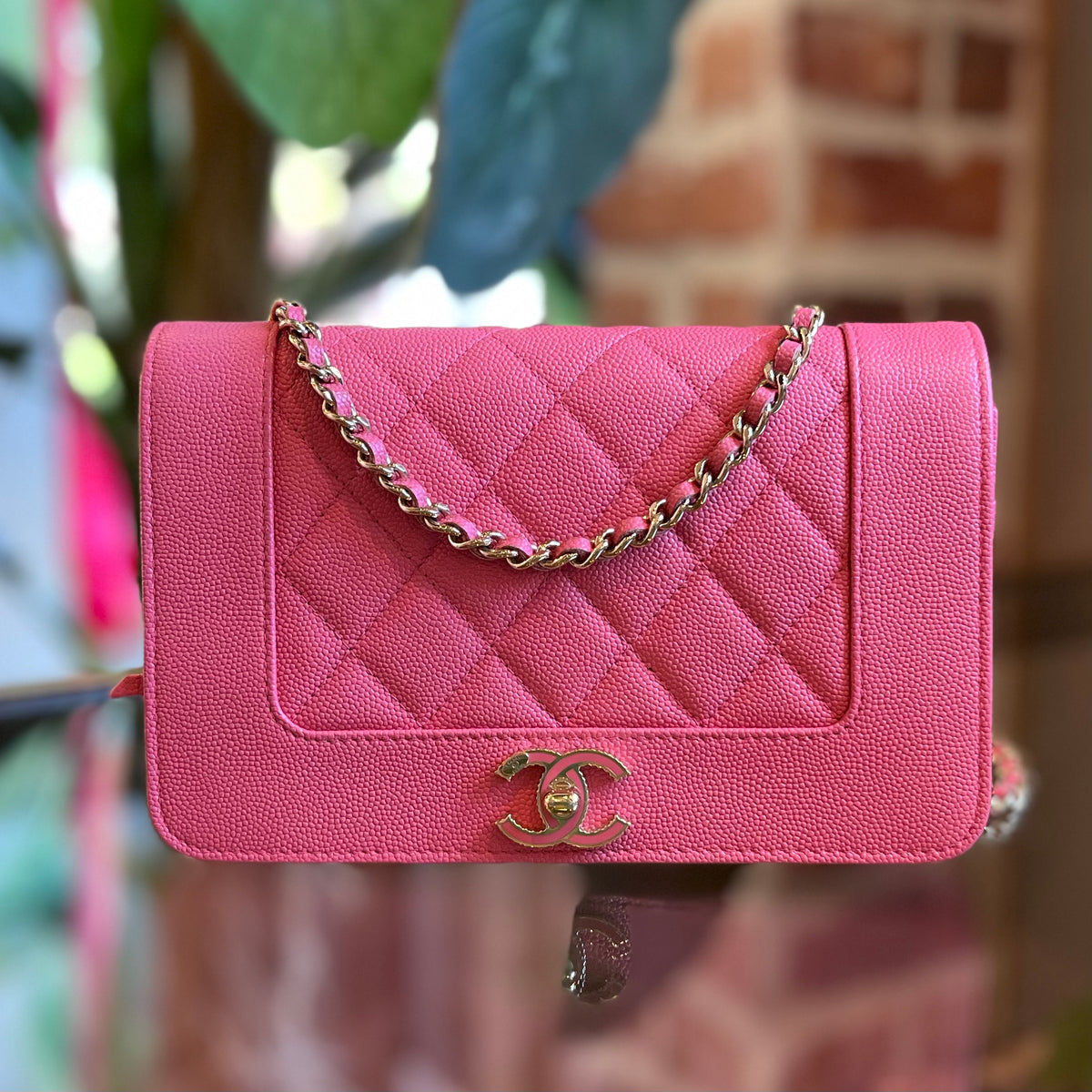 CHANEL Pink Caviar Leather Mademoiselle Wallet on Chain - The Purse Ladies