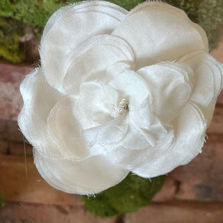 CHANEL Camellia White Fabric Pin Brooch