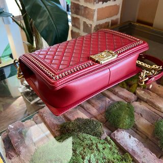 CHANEL Boy Red Quilted Calfskin Leather Top Handle Bag