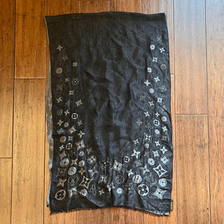 LOUIS VUITTON St Petersburg Gray Black Silk Blend Chiffon Scarf
