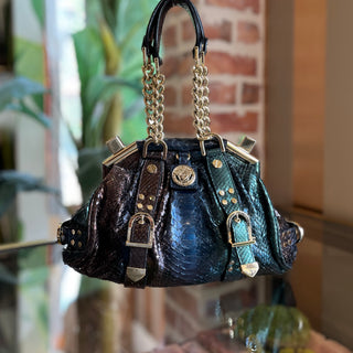 VERSACE Python Multicolor Medusa Frame Top Handle Bag