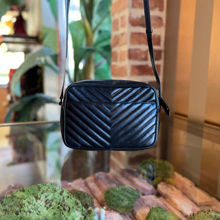 SAINT LAURENT Lou Black Calfskin Leather Camera Crossbody Bag