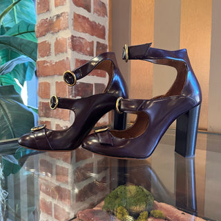CHLOE Maroon Buckle Leather Heels SZ 36 (US 6)