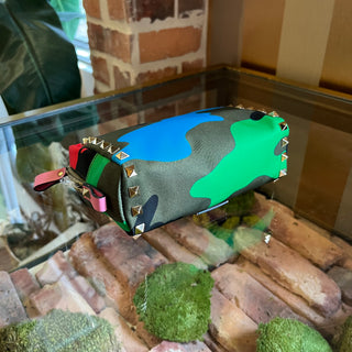 VALENTINO Multicolor Camouflage Printed Nylon Rockstud Cosmetic Bag