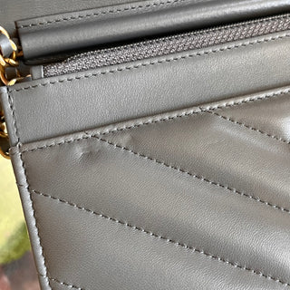 CHANEL Wallet on Chain Gray Chevron Leather Quilted Crossbody