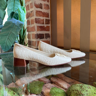 TORY BURCH Georgia Soft Croc New Cream Leather Pumps SZ 8