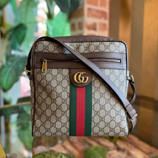 GUCCI Ophidia Messenger Medium Beige Brown GG Supreme Monogram Canvas Crossbody Bag