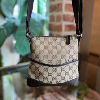 GUCCI Reins GG Monogram Canvas Brown Crossbody Bag