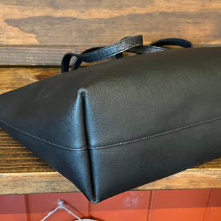 SAINT LAURENT East West Black Calfskin Leather Shopping Tote