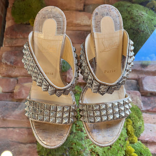CHRISTIAN LOUBOUTIN Silver Studded Platform Wedges Heels SZ 39 (US 9)
