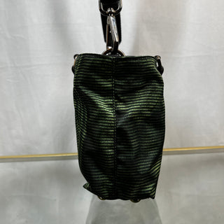 PRADA Black Green Striped Nylon Two-Way Tote Bag