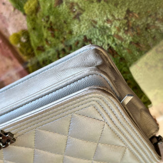 CHANEL Boy Silver Caviar Leather Wallet on Chain Bag