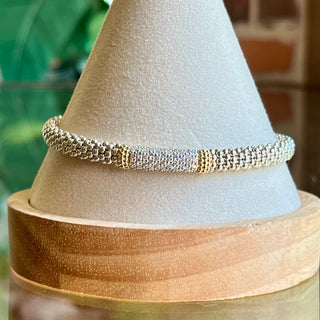 LAGOS 925 Sterling Silver 18K Gold Diamond Lux Pave Station Bracelet