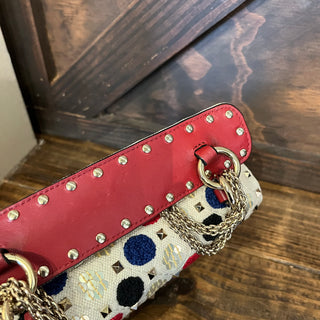 VALENTINO Embroidered Sequin Linen Canvas Rockstud Crossbody