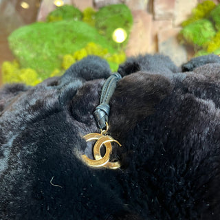 CHANEL Chocolate Brown Rabbit Fur Drawstring Shoulder Bag