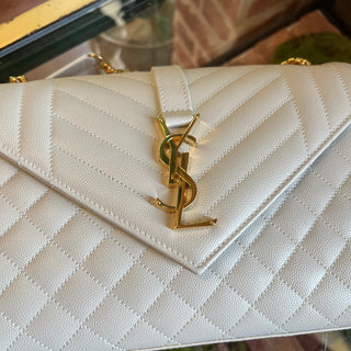 SAINT LAURENT Medium Envelope Triquilt Grained Leather YSL Shoulder Bag
