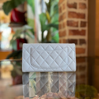 CHANEL Classic Gray Caviar Leather Long Wallet
