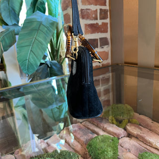 GUCCI Vintage Mini Black Suede Bamboo Top Handle Bag