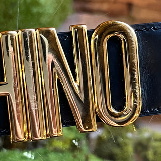 MOSCHINO Logo Buckle Black Leather Belt SZ 38