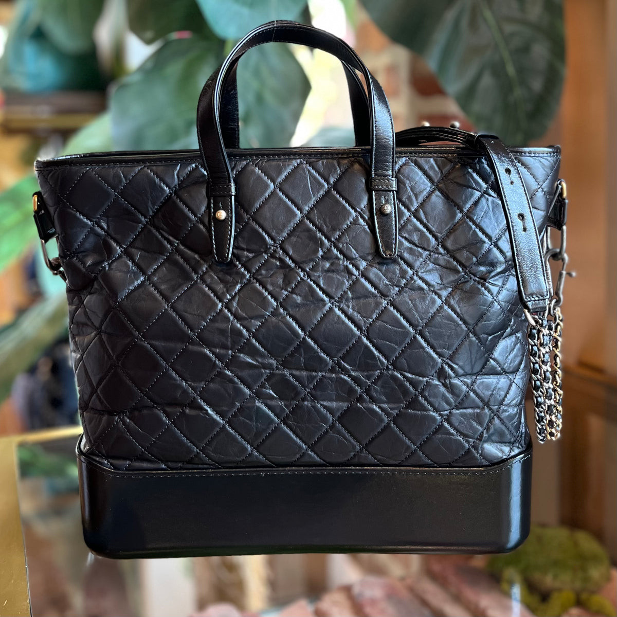 CHANEL Black Aged Calfskin Quilted Large Gabrielle Shopping Tote