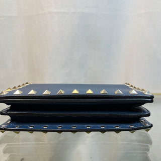 VALENTINO GARAVANI Vitello Rockstud Blue Wallet on Chain