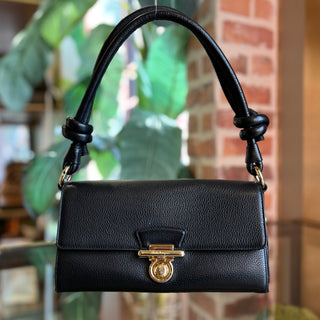 FERRAGAMO Glam Black Gancio Leather Shoulder Bag