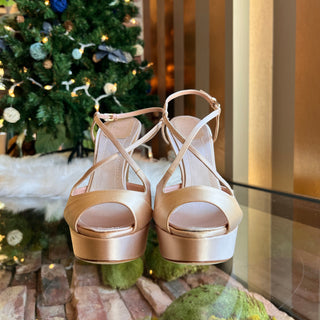 DIOR Cannage Champagne Satin Crystal Platforms SZ38(8US)