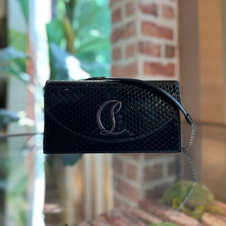 CHRISTIAN LOUBOUTIN Loubi54 Black Jurassic Snakeskin Embossed Patent Leather Crossbody