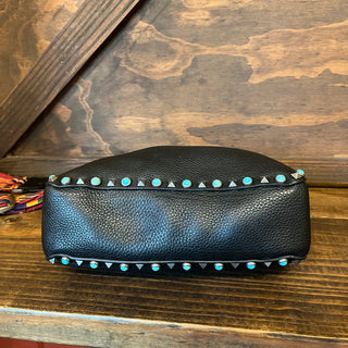 VALENTINO GARAVANI Rockstud Rolling Flip-Lock Messenger Bag Pebbled Calfskin Crossbody
