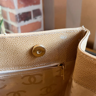 CHANEL Chocolate Bar Beige Caviar Leather Bag Tote