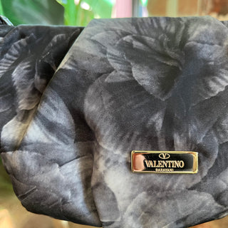 VALENTINO Zipper Top Silk Clutch Black Floral