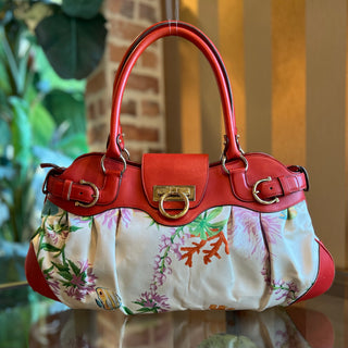 FERRAGAMO Under The Sea Gancini Red Multicolor Satin Leather Shoulder Bag