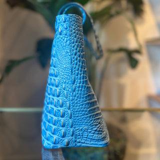 BRAHMIN Athena Tote Blue Melbourne Croc Embossed Leather Tote Bag