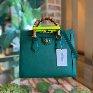 GUCCI Diana Small Green Grain Calfskin Leather Tote Bag