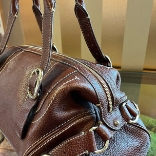 BURBERRY Brown Grained Leather Satchel Bag